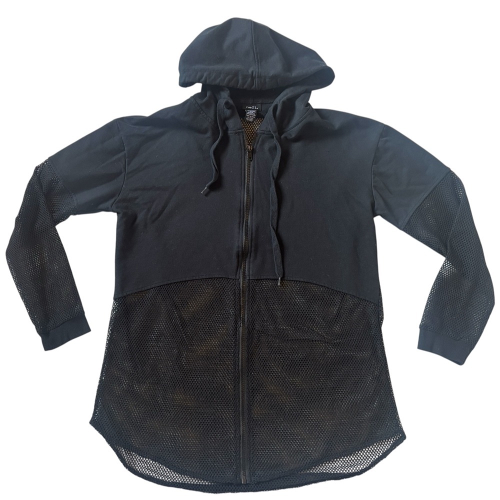 Rue21 Black Mesh Panel Zip Hoodie Lightweight Athleisure Streetwear Medium